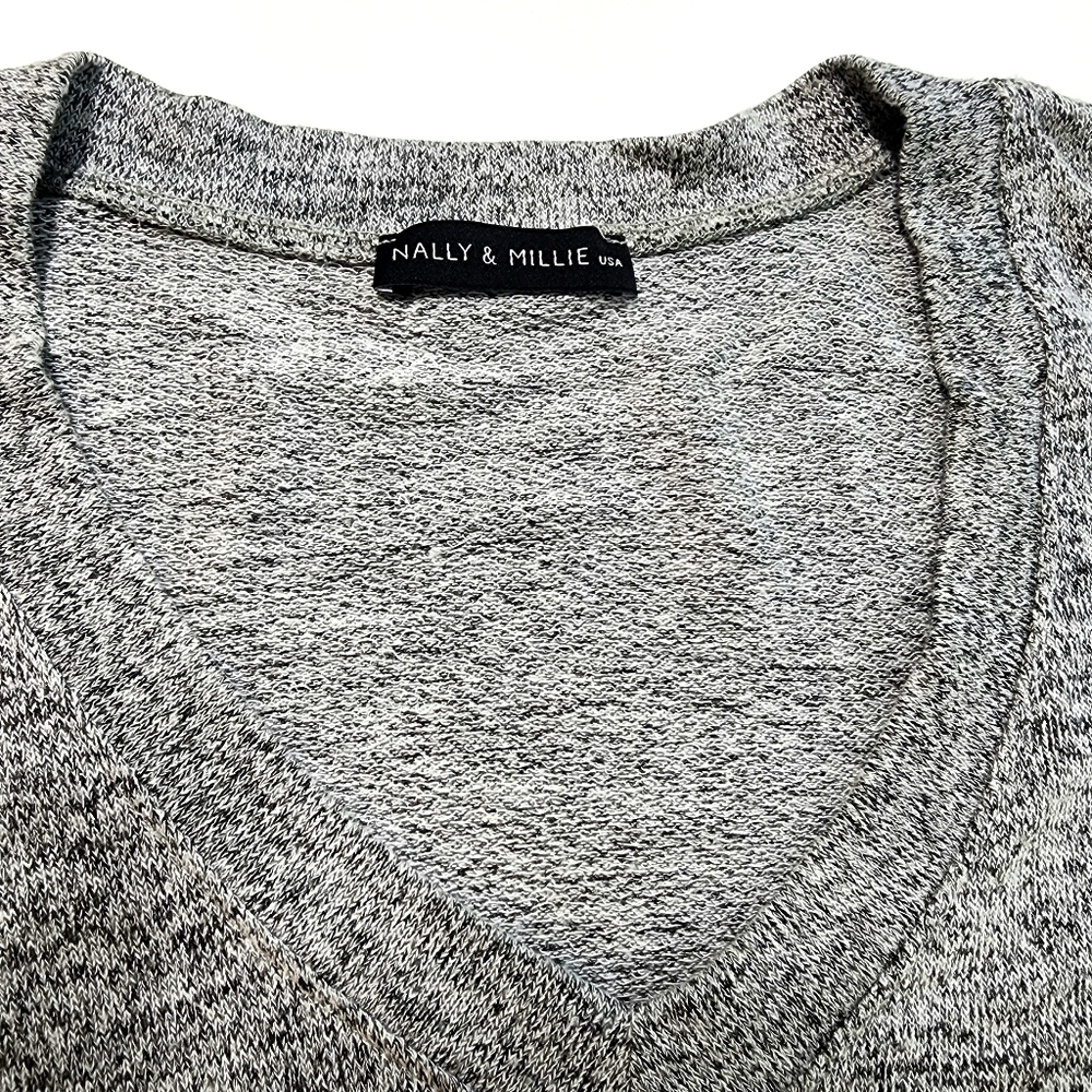 Nally & Millie Womens Grey White Marled Medium 3/4 Sleeves Long Pullover Sweater - Picture 5 of 8